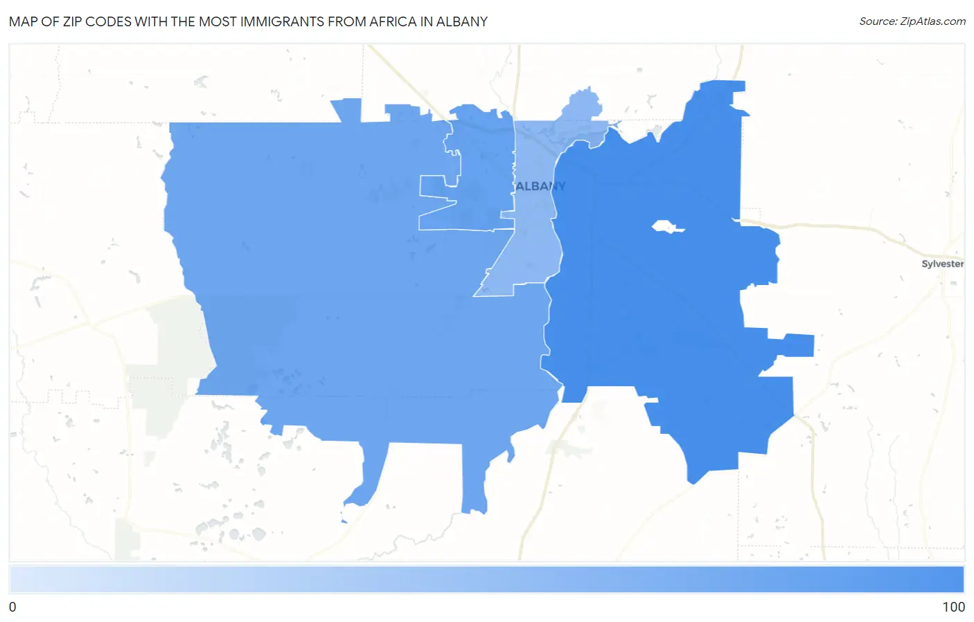 Zip Codes with the Most Immigrants from Africa in Albany Map