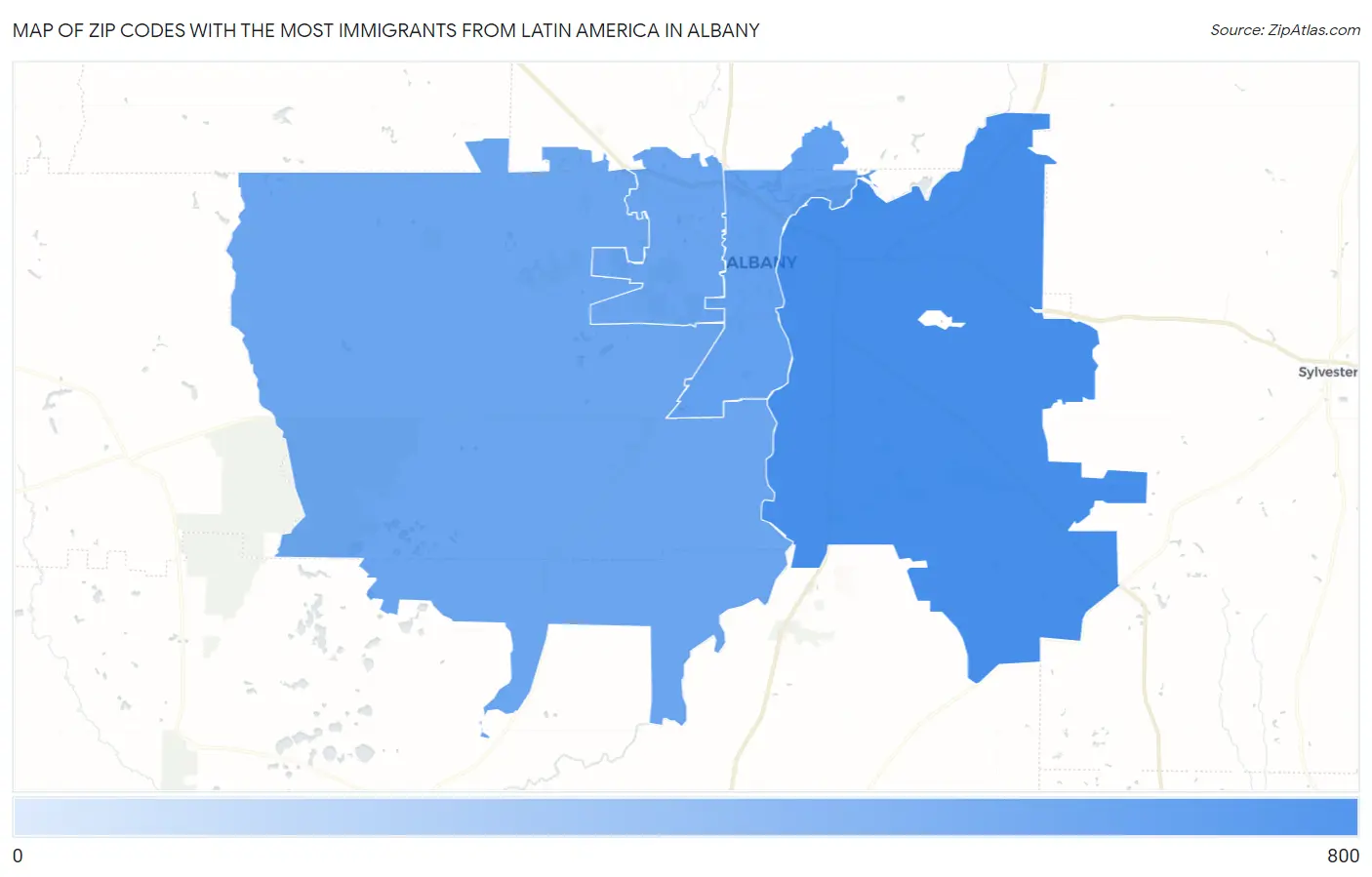 Zip Codes with the Most Immigrants from Latin America in Albany Map