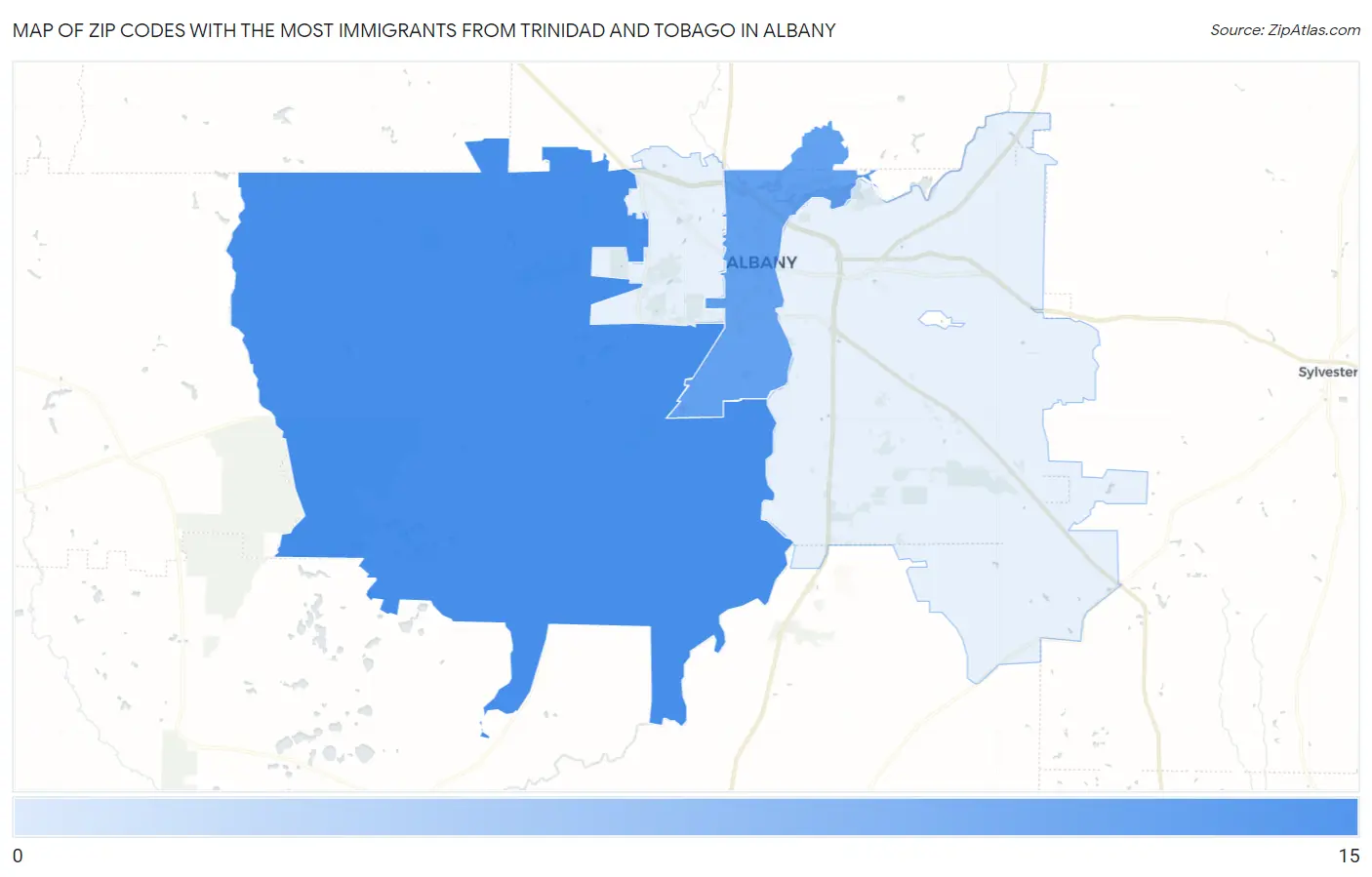 Zip Codes with the Most Immigrants from Trinidad and Tobago in Albany Map