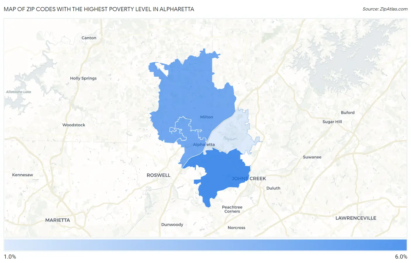 Zip Codes with the Highest Poverty Level in Alpharetta Map