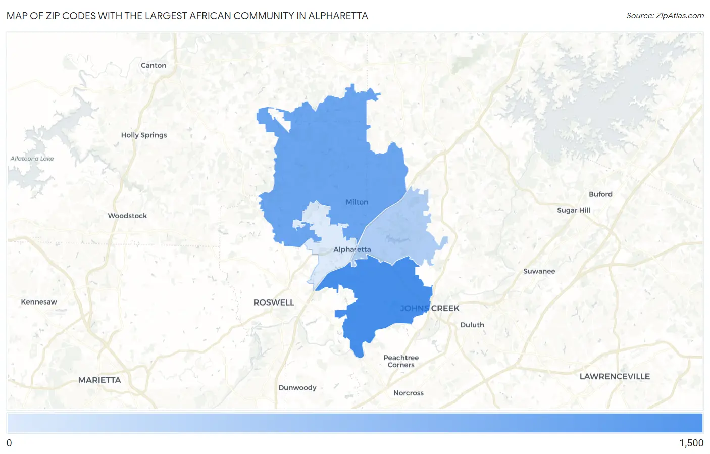 Zip Codes with the Largest African Community in Alpharetta Map