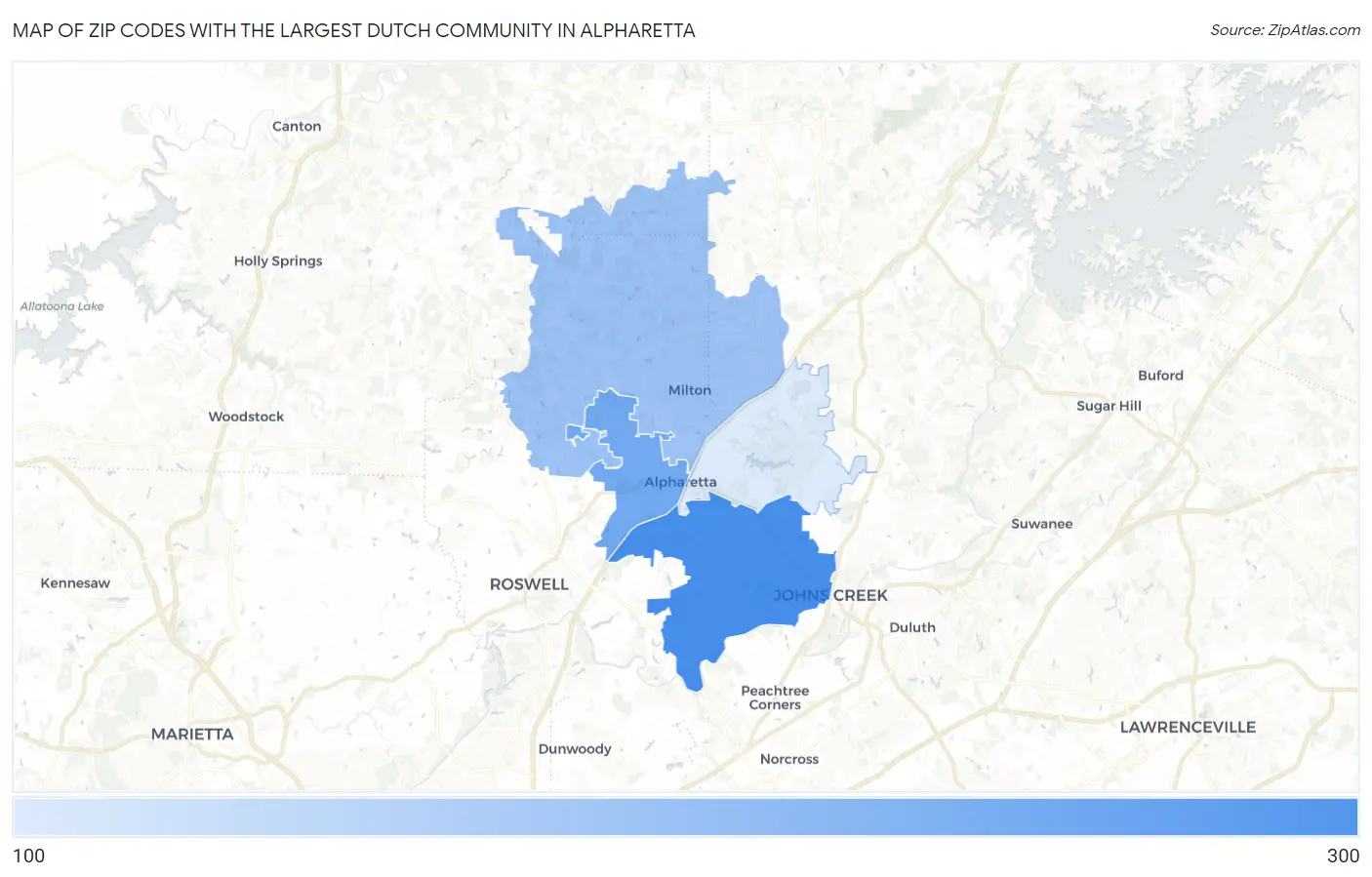 Zip Codes with the Largest Dutch Community in Alpharetta Map