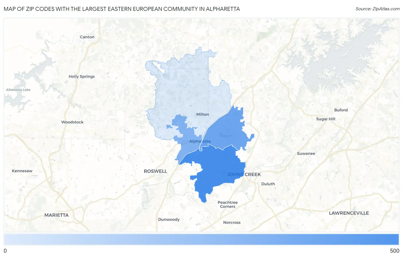Zip Codes with the Largest Eastern European Community in Alpharetta Map