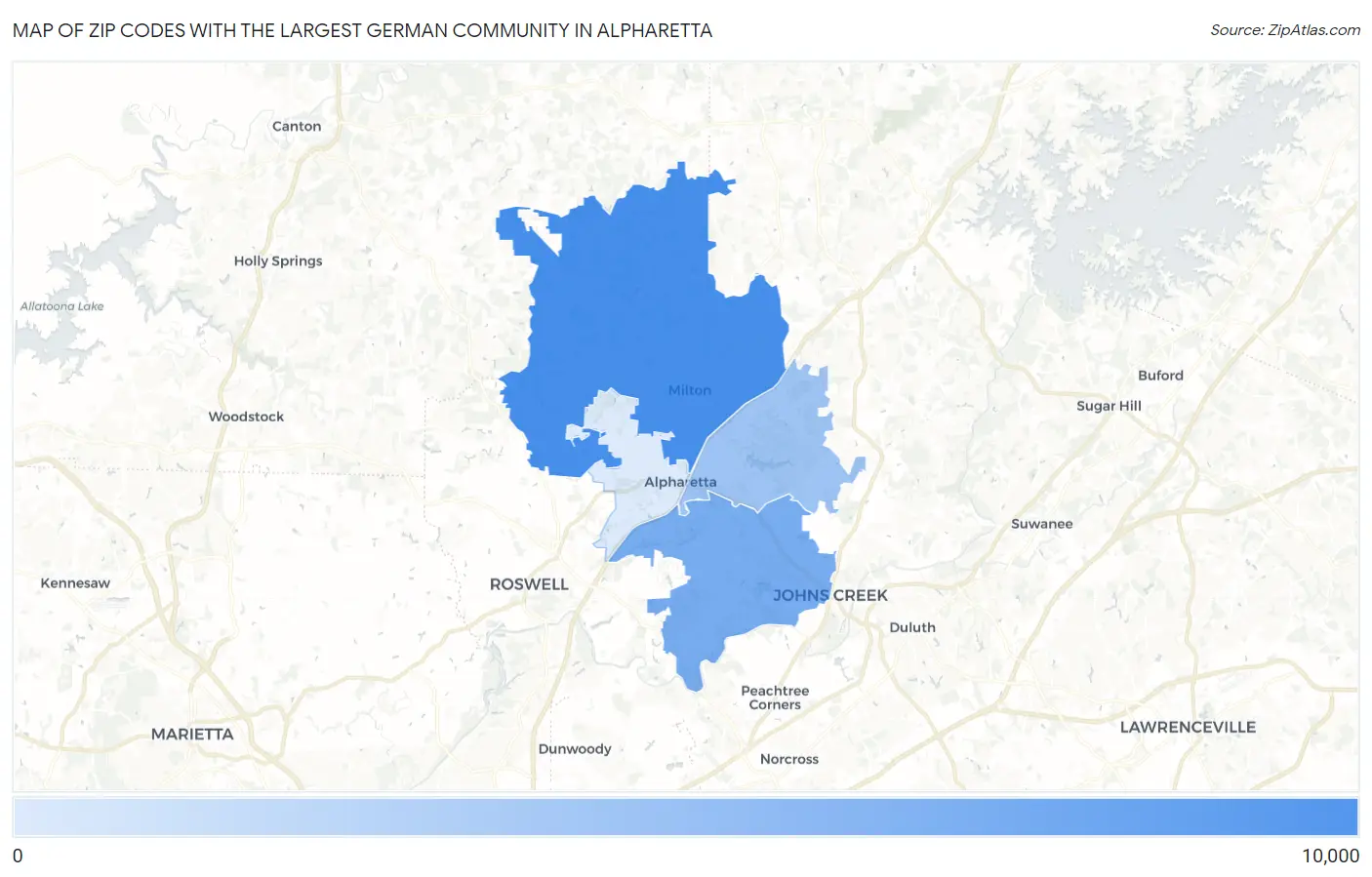 Zip Codes with the Largest German Community in Alpharetta Map