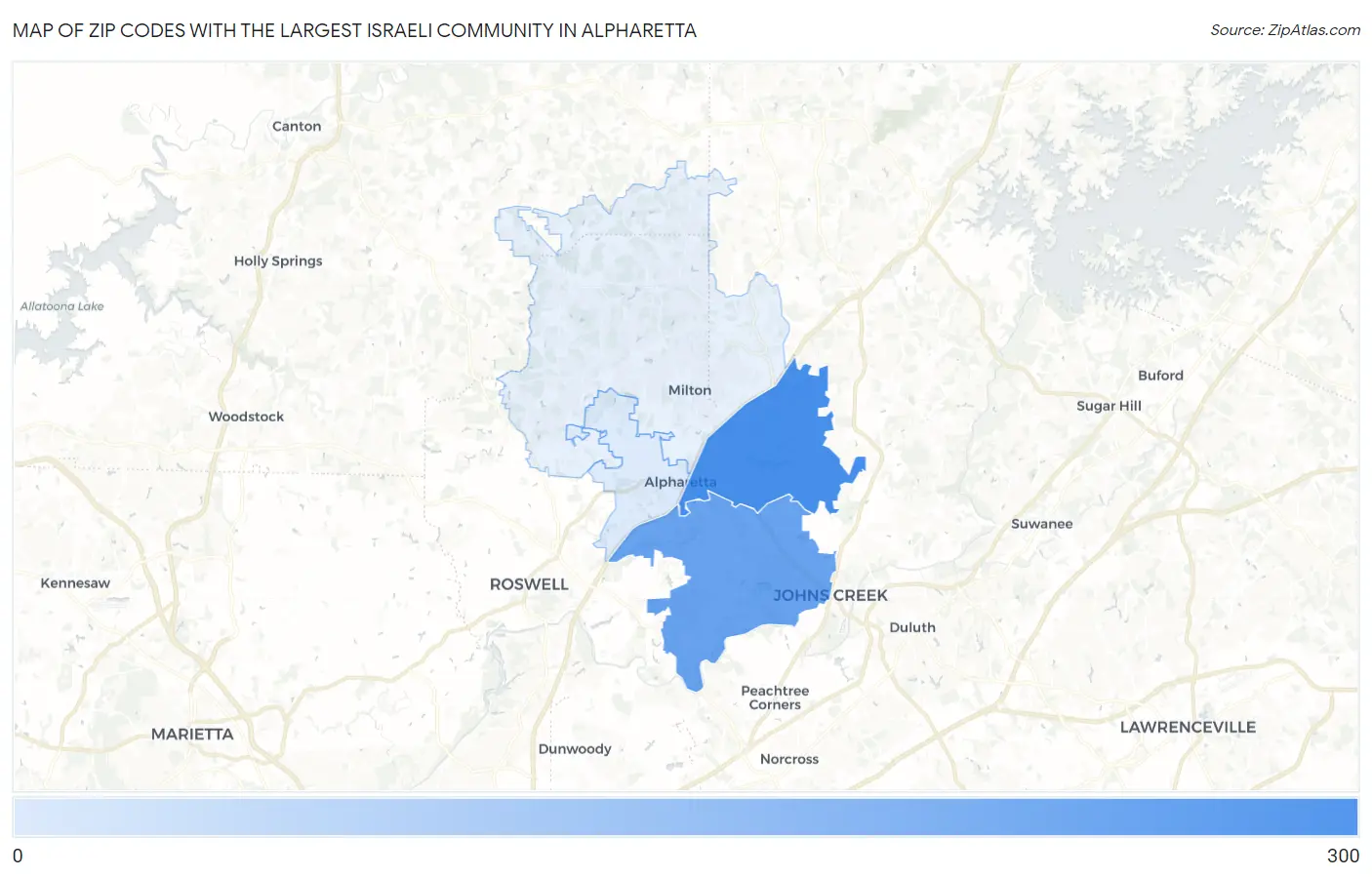 Zip Codes with the Largest Israeli Community in Alpharetta Map