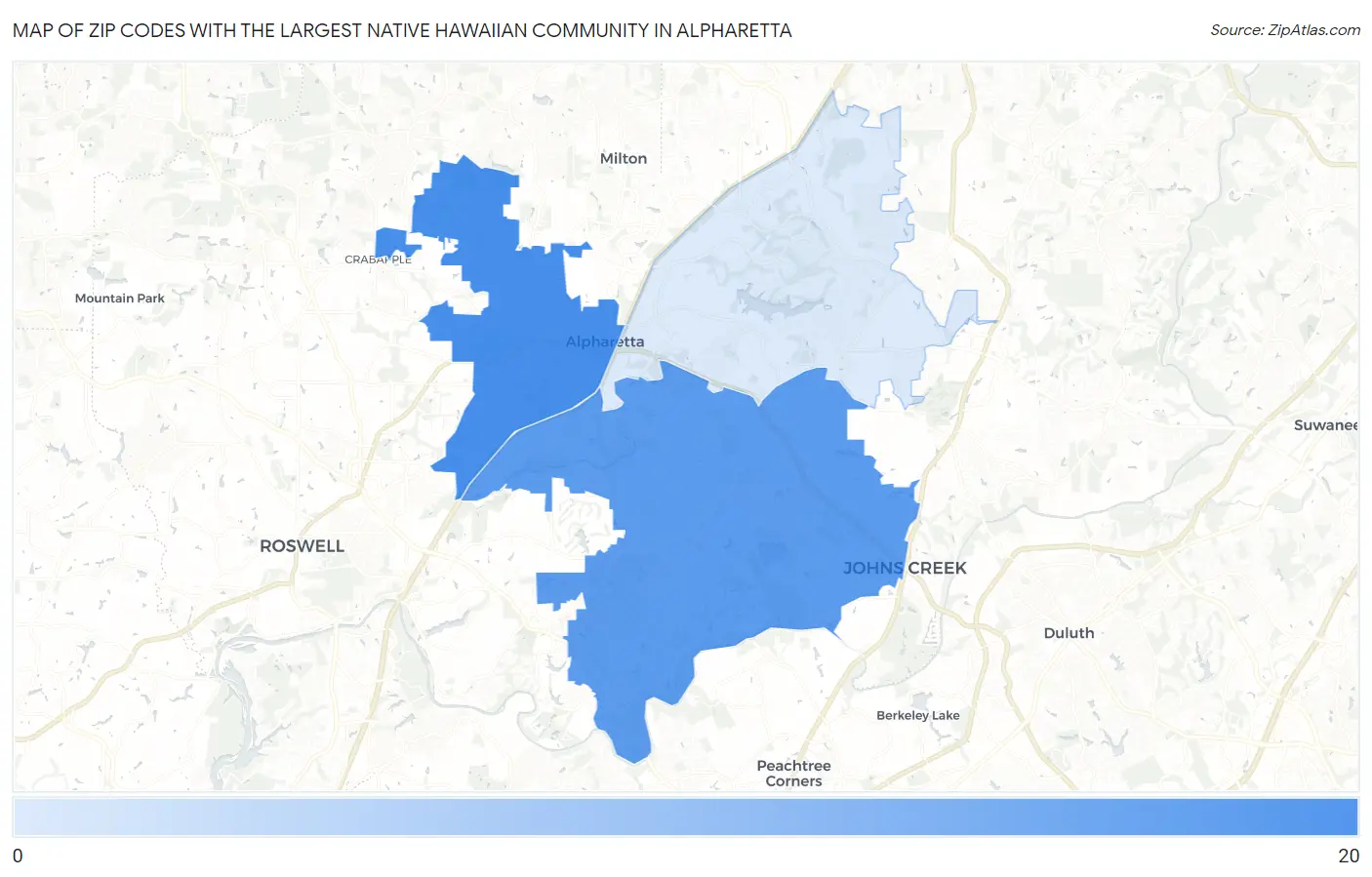 Zip Codes with the Largest Native Hawaiian Community in Alpharetta Map