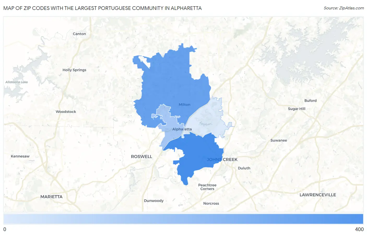 Zip Codes with the Largest Portuguese Community in Alpharetta Map
