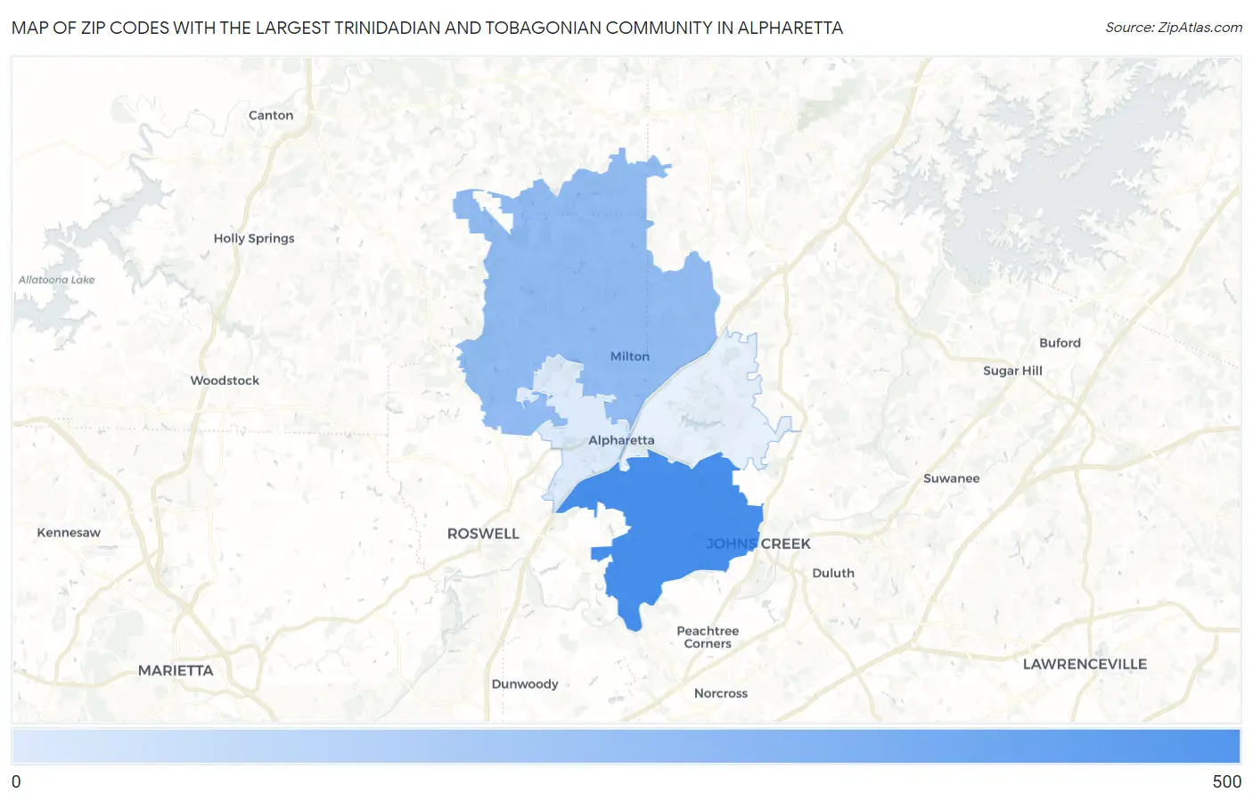 Zip Codes with the Largest Trinidadian and Tobagonian Community in Alpharetta Map