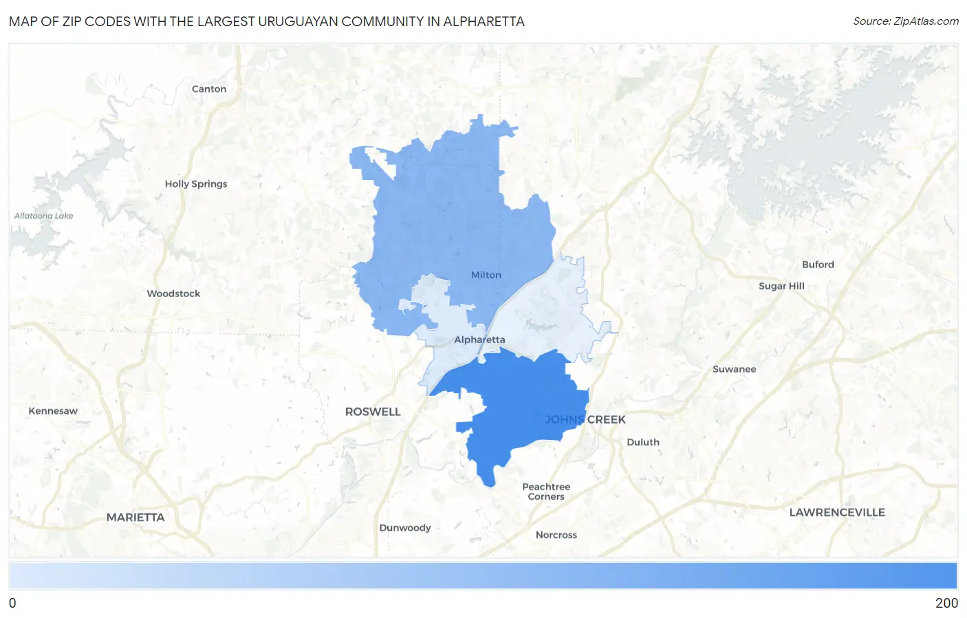 Zip Codes with the Largest Uruguayan Community in Alpharetta Map