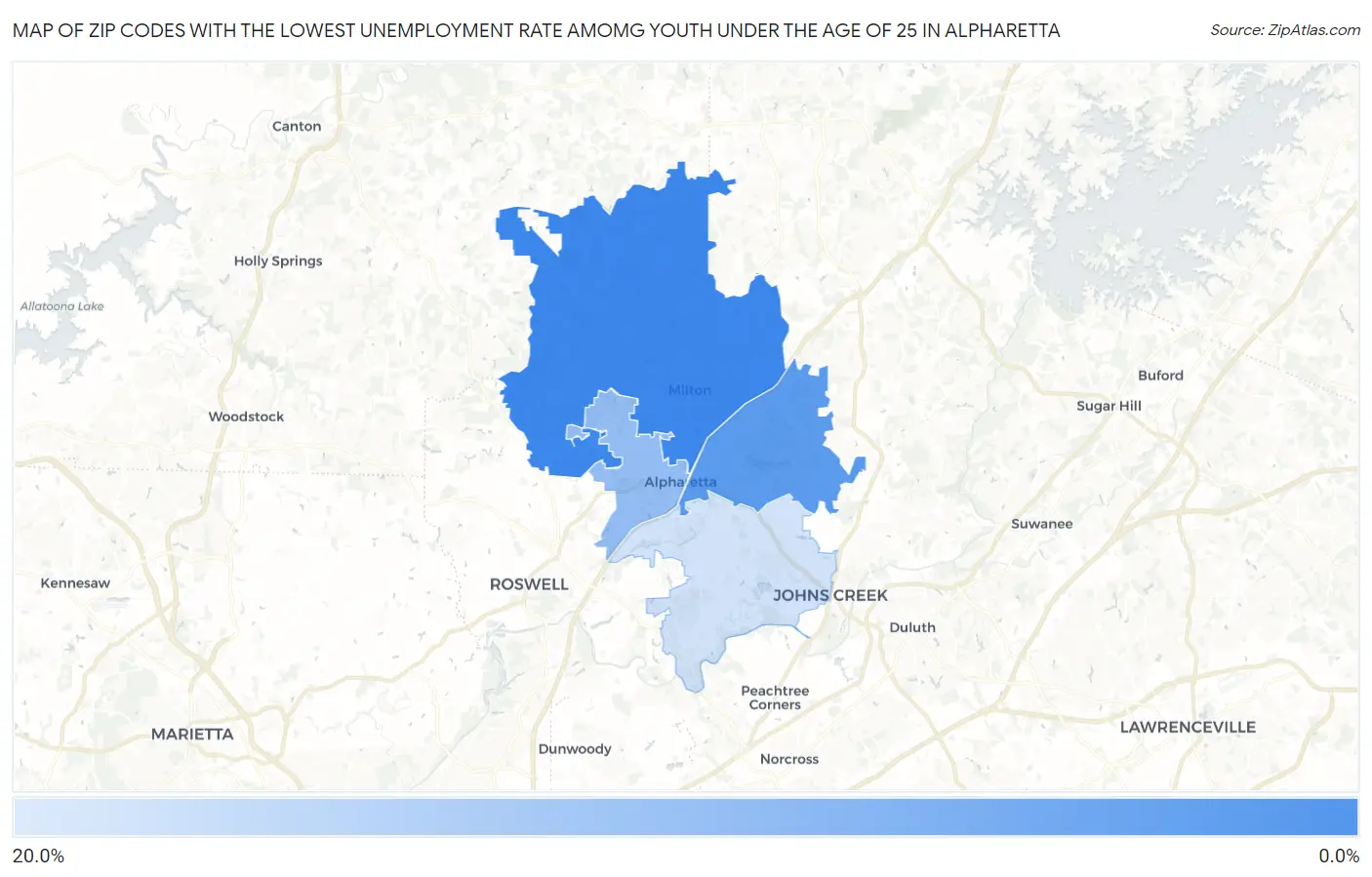 Zip Codes with the Lowest Unemployment Rate Amomg Youth Under the Age of 25 in Alpharetta Map