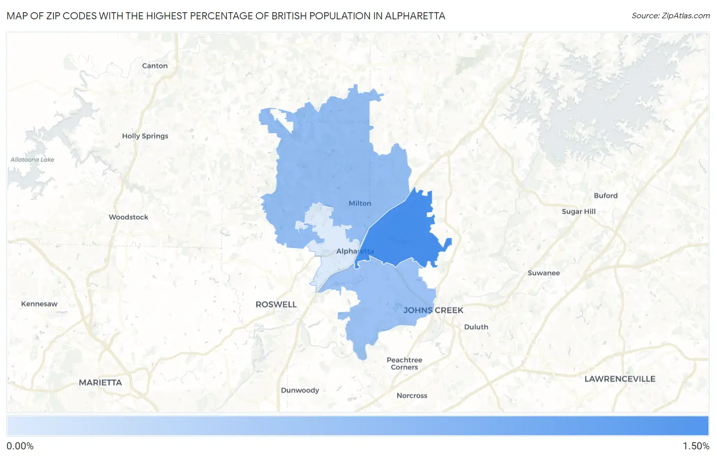 Zip Codes with the Highest Percentage of British Population in Alpharetta Map