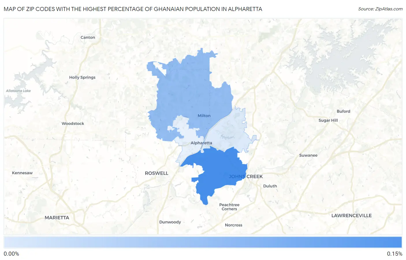 Zip Codes with the Highest Percentage of Ghanaian Population in Alpharetta Map