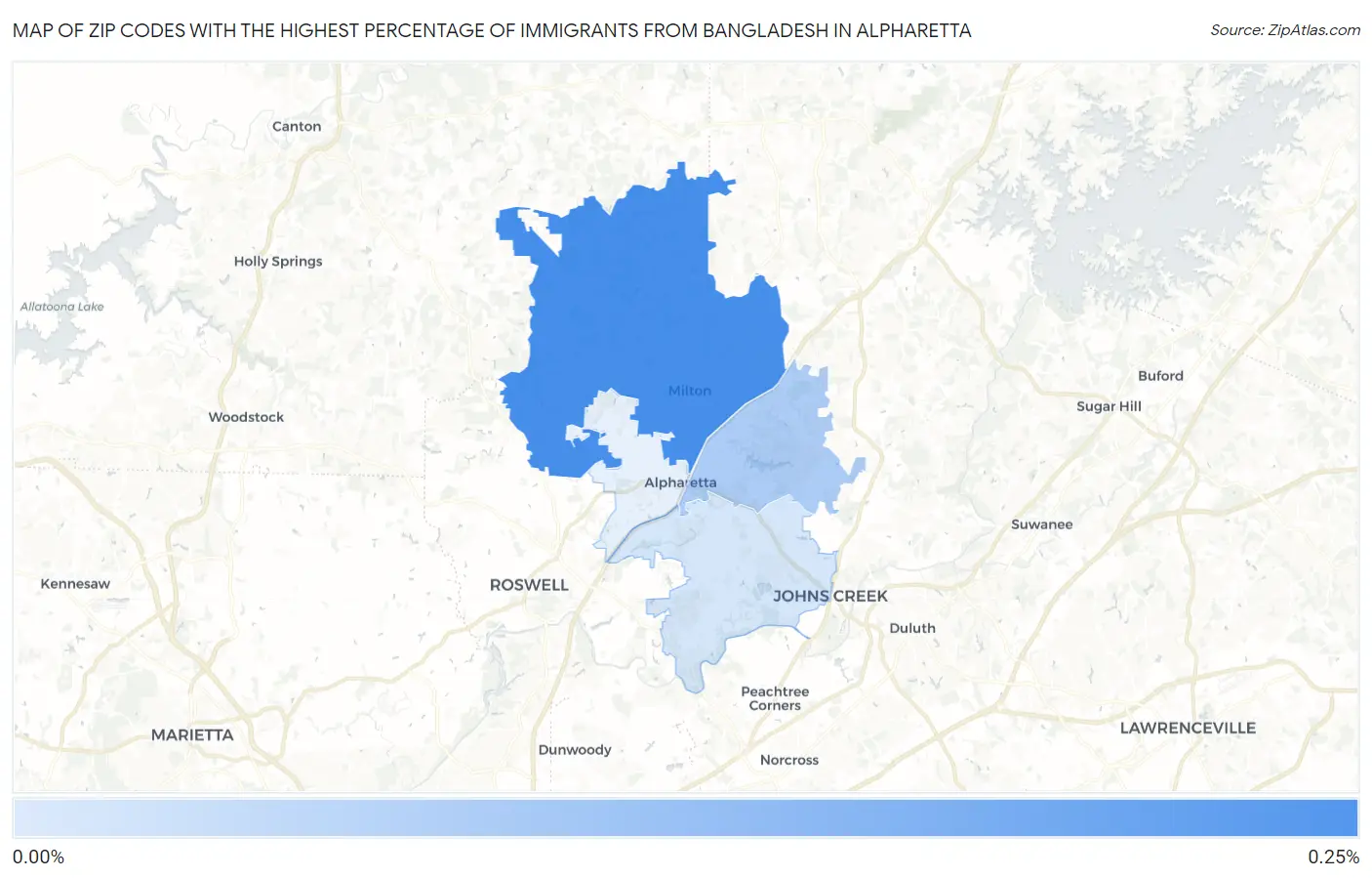 Zip Codes with the Highest Percentage of Immigrants from Bangladesh in Alpharetta Map