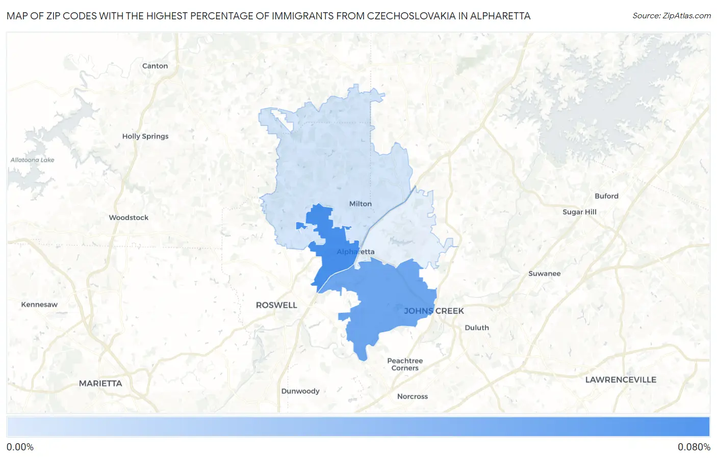 Zip Codes with the Highest Percentage of Immigrants from Czechoslovakia in Alpharetta Map