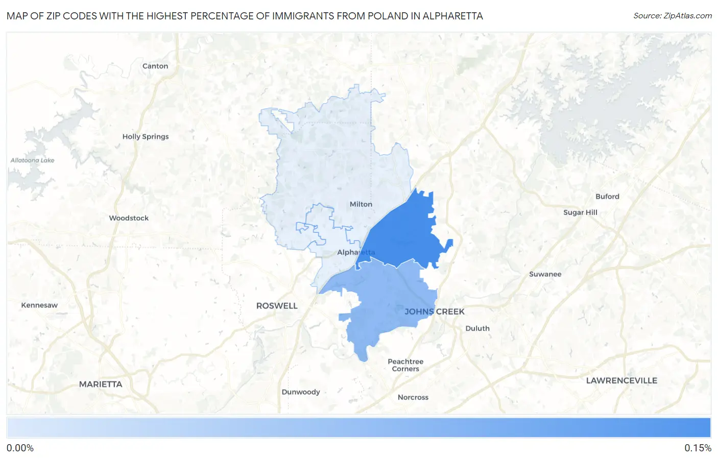Zip Codes with the Highest Percentage of Immigrants from Poland in Alpharetta Map