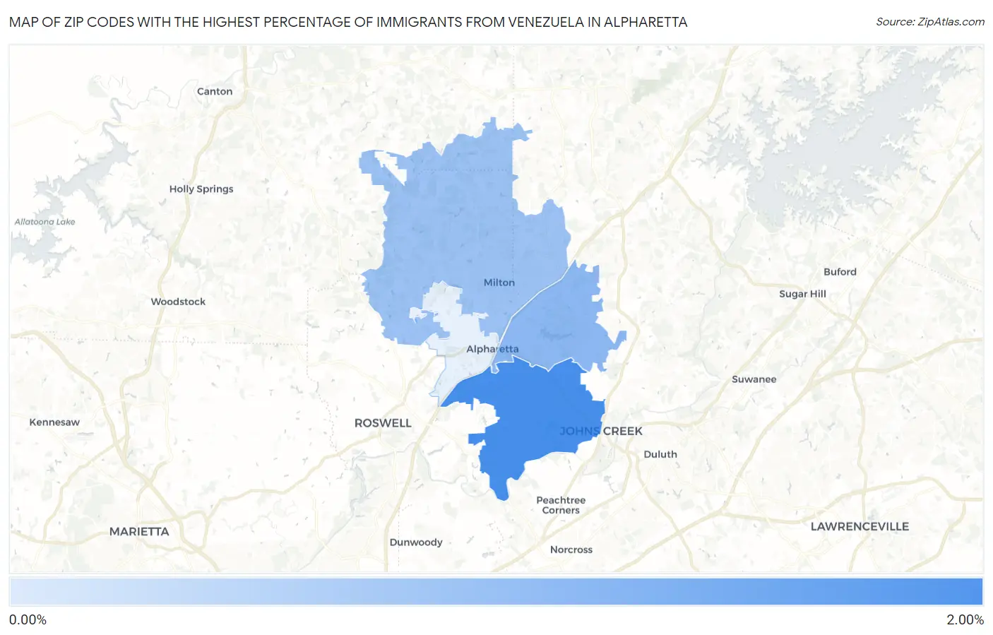 Zip Codes with the Highest Percentage of Immigrants from Venezuela in Alpharetta Map