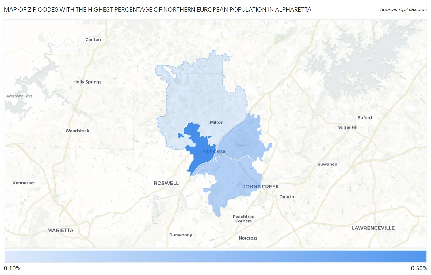 Zip Codes with the Highest Percentage of Northern European Population in Alpharetta Map