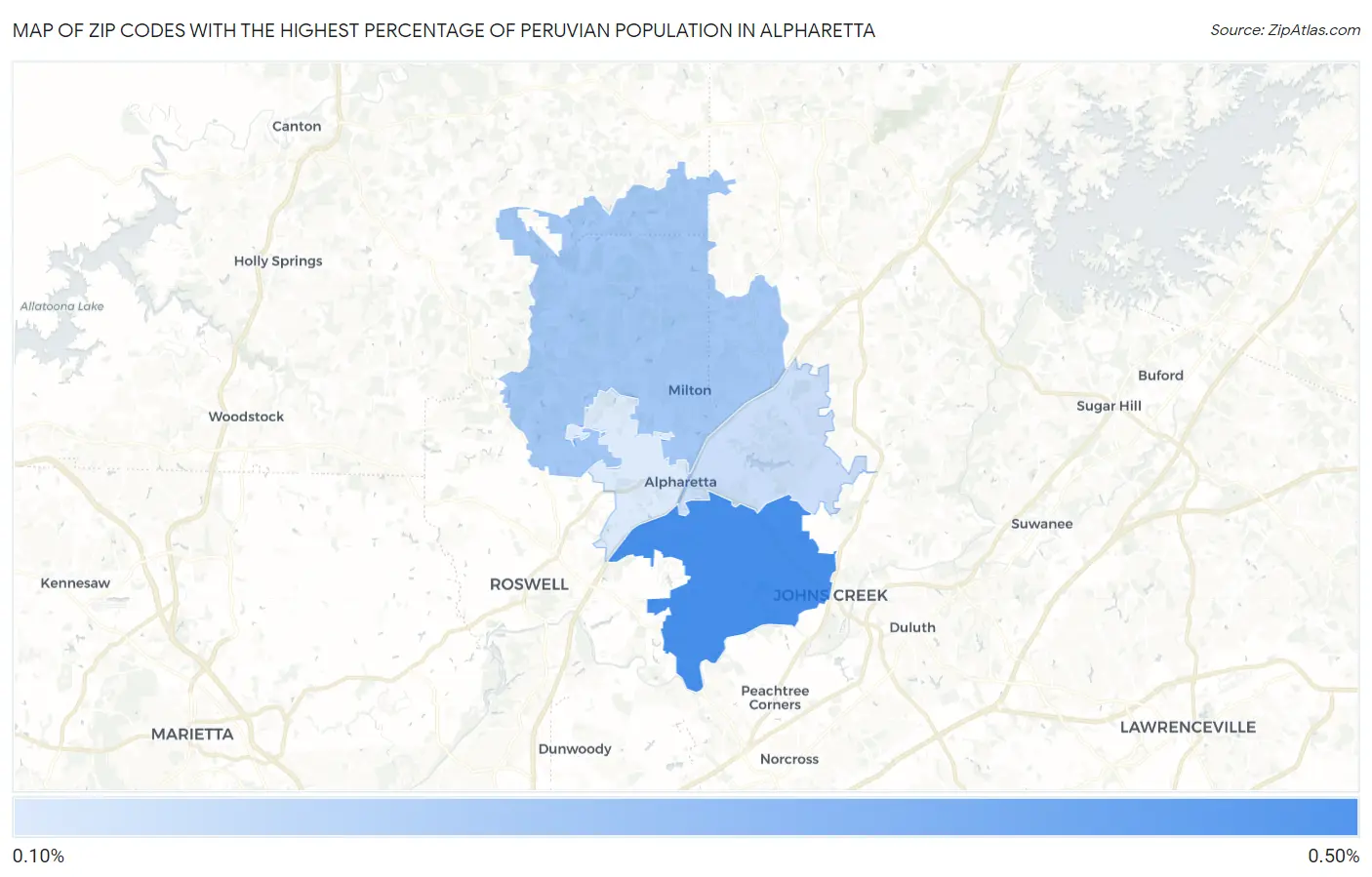 Zip Codes with the Highest Percentage of Peruvian Population in Alpharetta Map