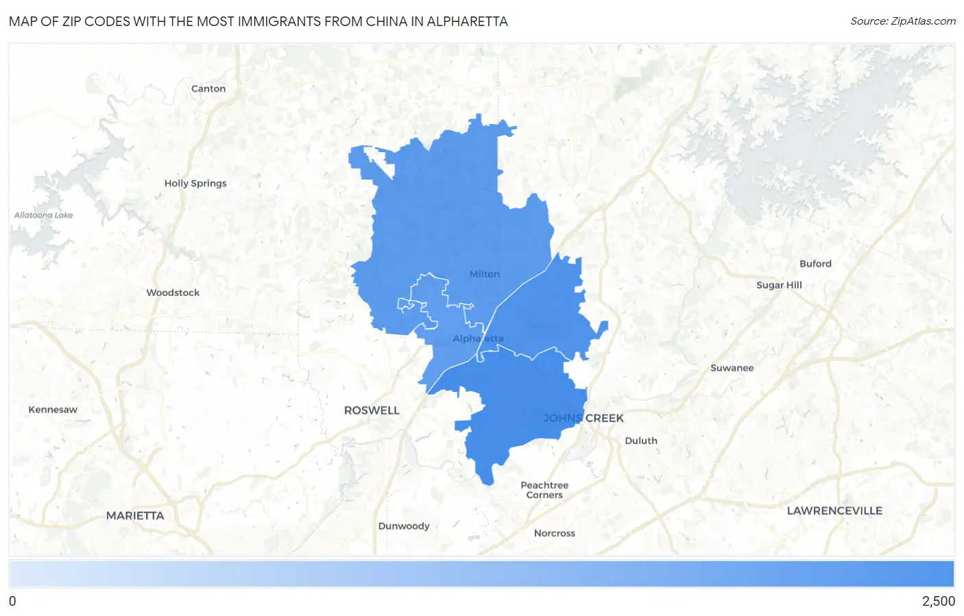 Zip Codes with the Most Immigrants from China in Alpharetta Map