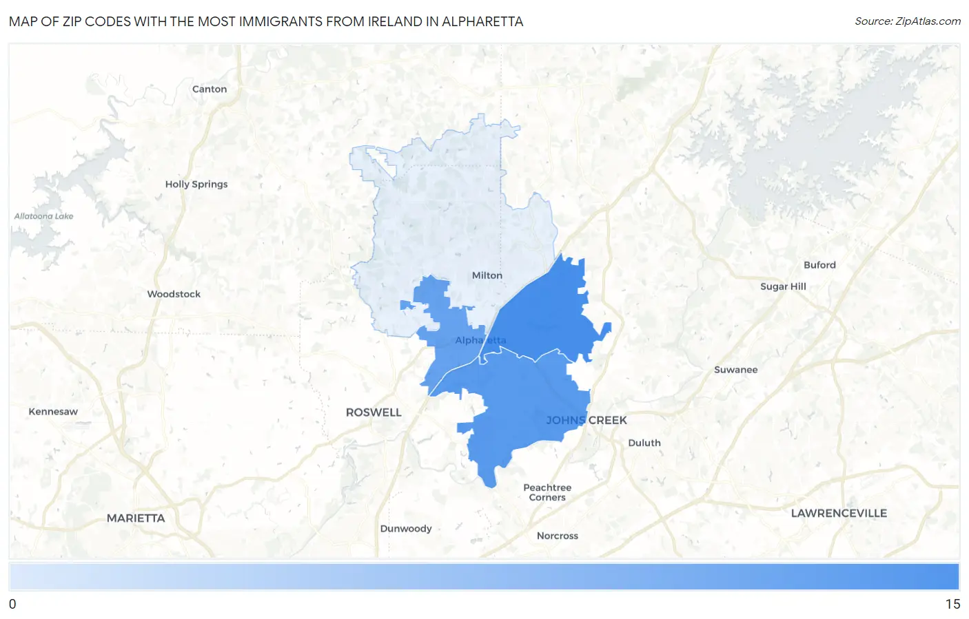 Zip Codes with the Most Immigrants from Ireland in Alpharetta Map