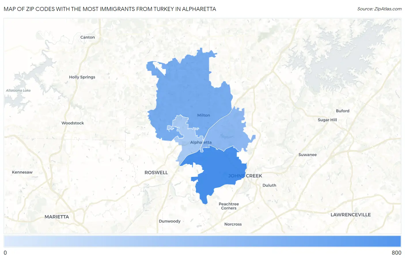 Zip Codes with the Most Immigrants from Turkey in Alpharetta Map
