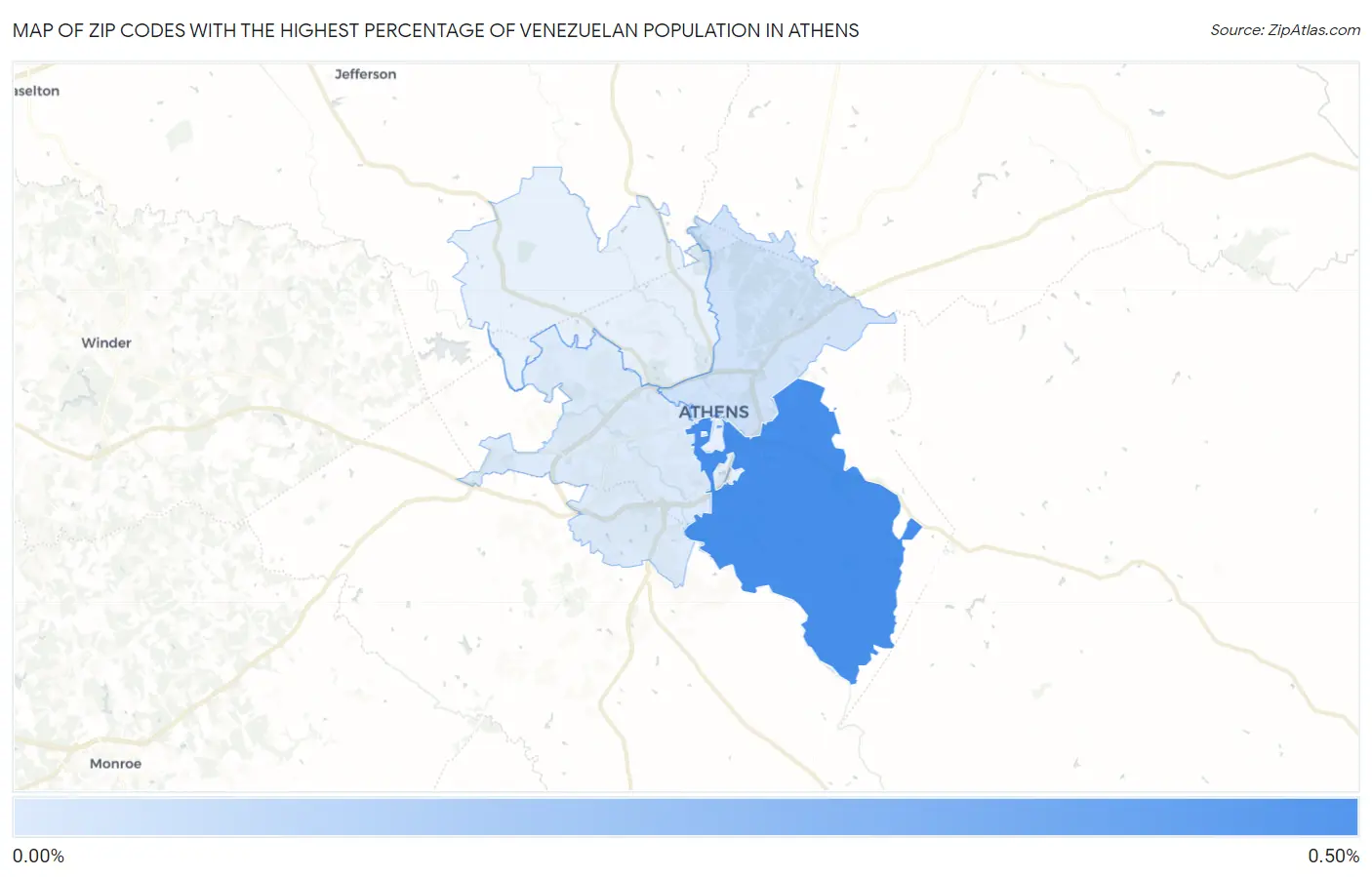 Zip Codes with the Highest Percentage of Venezuelan Population in Athens Map