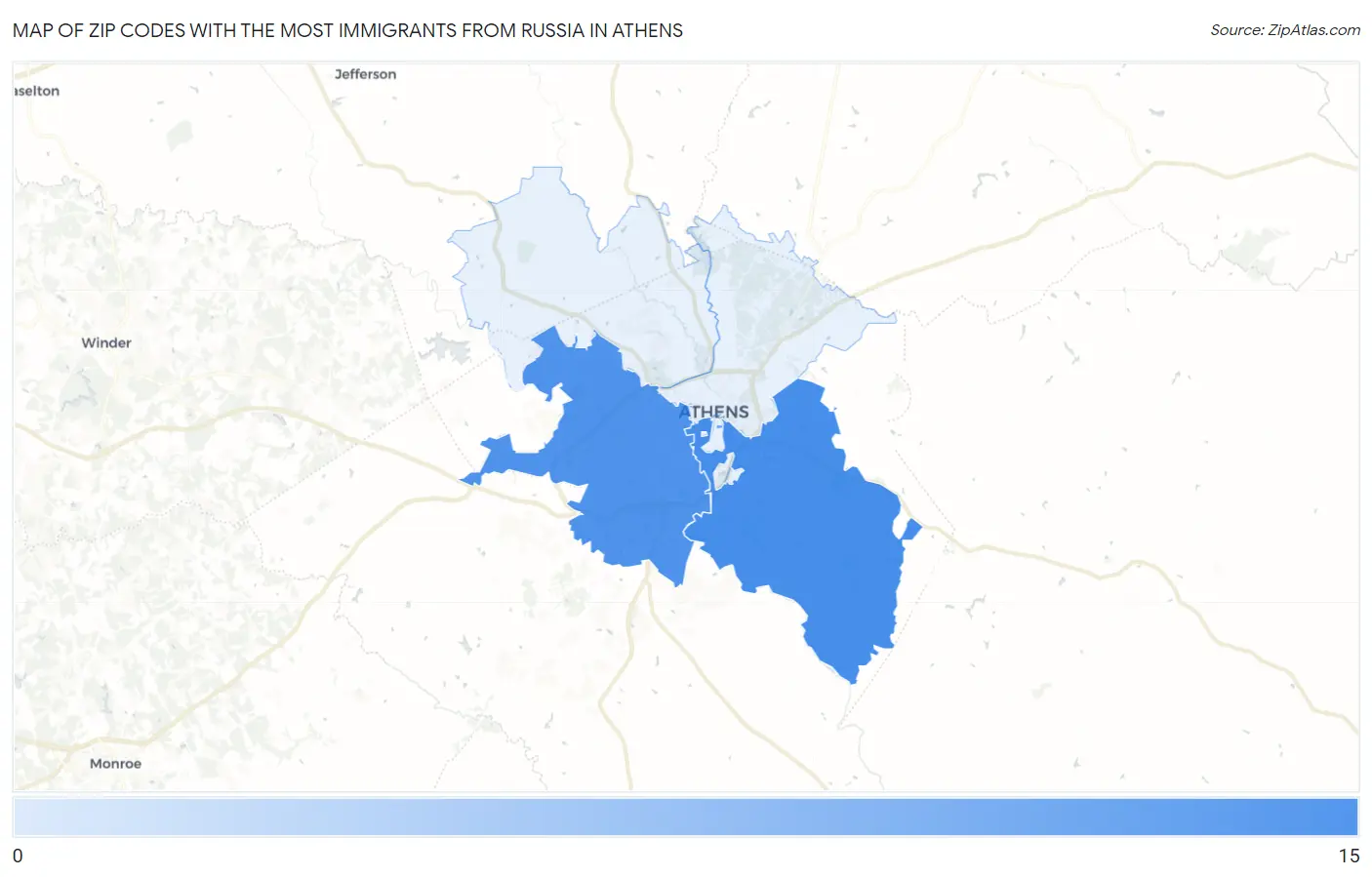 Zip Codes with the Most Immigrants from Russia in Athens Map