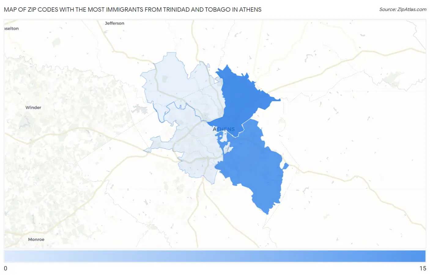 Zip Codes with the Most Immigrants from Trinidad and Tobago in Athens Map