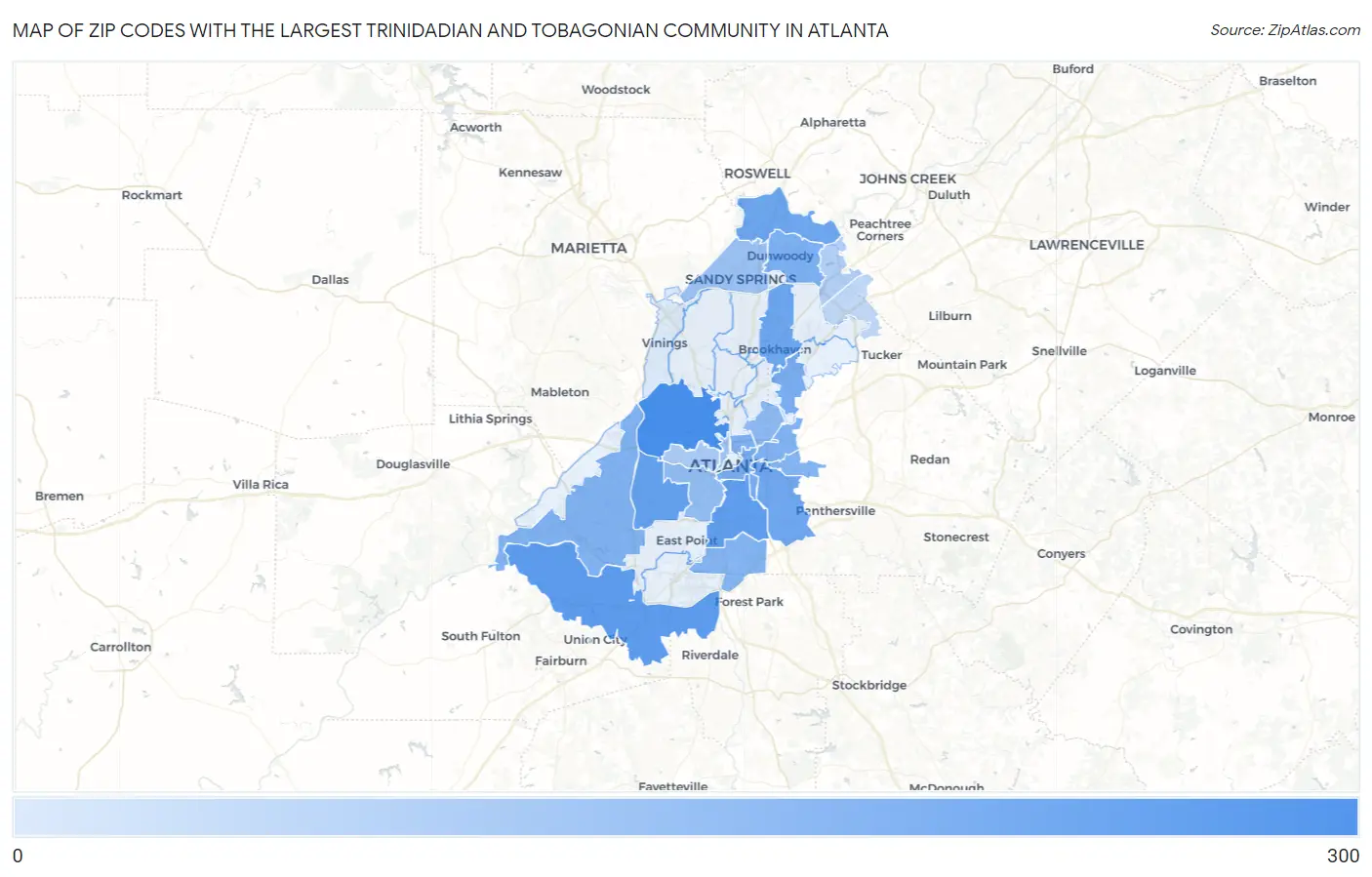 Zip Codes with the Largest Trinidadian and Tobagonian Community in Atlanta Map
