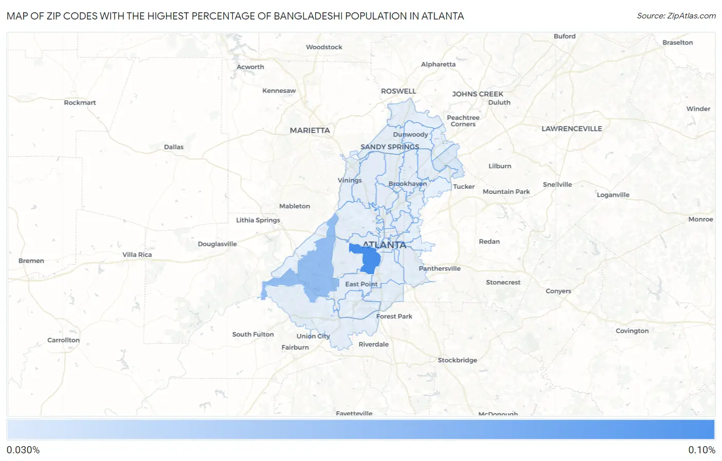 Zip Codes with the Highest Percentage of Bangladeshi Population in Atlanta Map