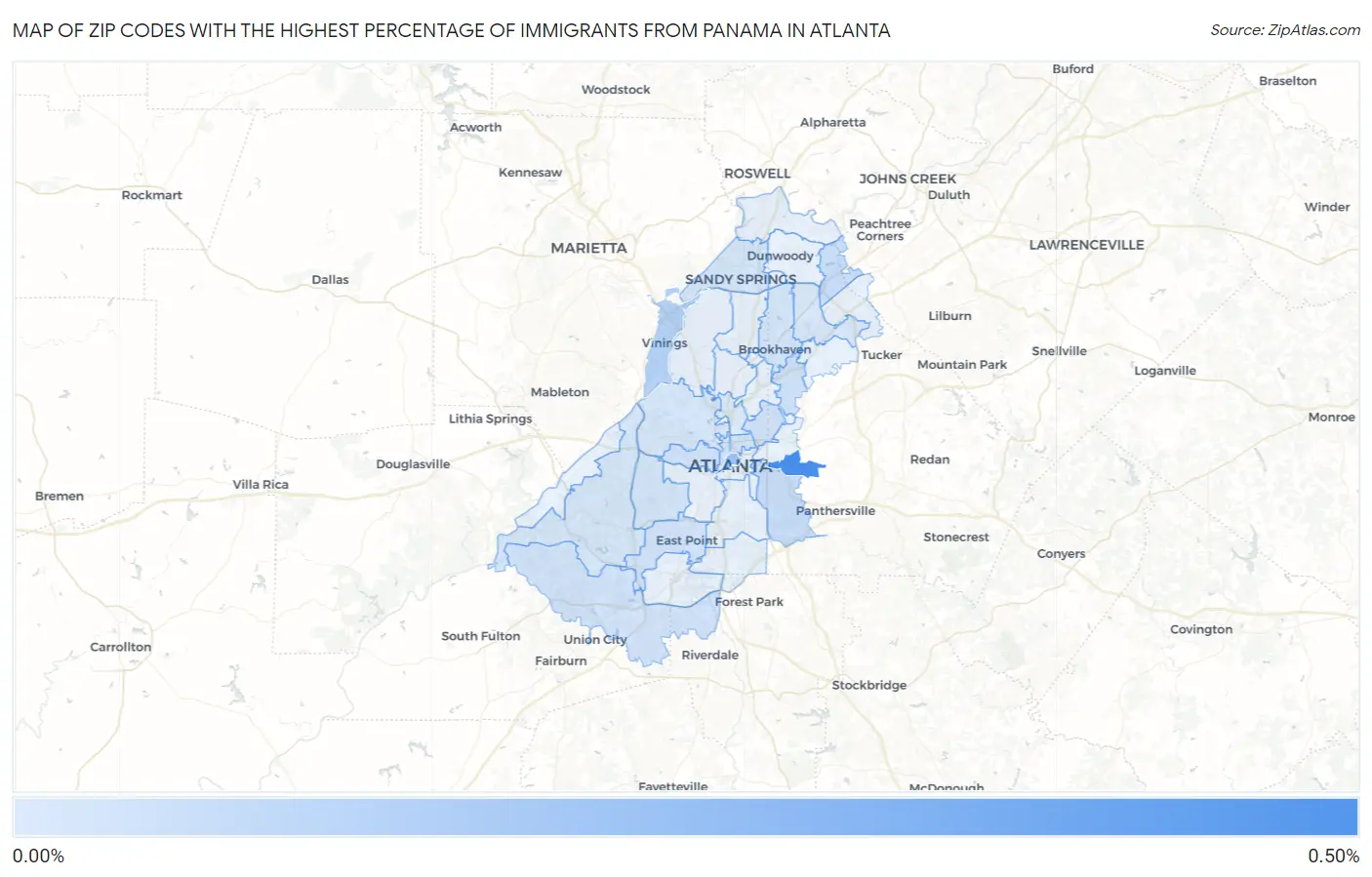 Zip Codes with the Highest Percentage of Immigrants from Panama in Atlanta Map