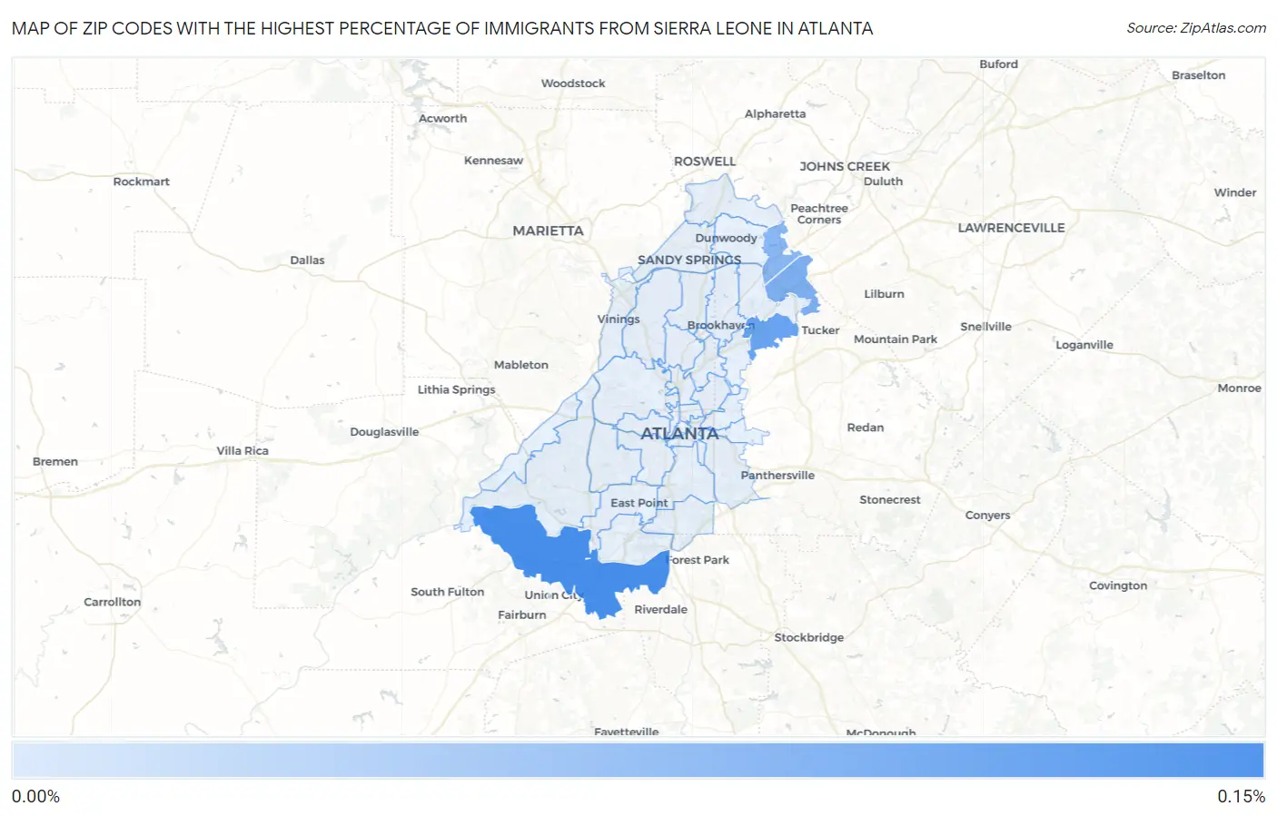 Zip Codes with the Highest Percentage of Immigrants from Sierra Leone in Atlanta Map