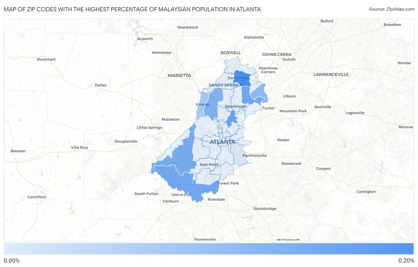 Zip Codes with the Highest Percentage of Malaysian Population in Atlanta Map