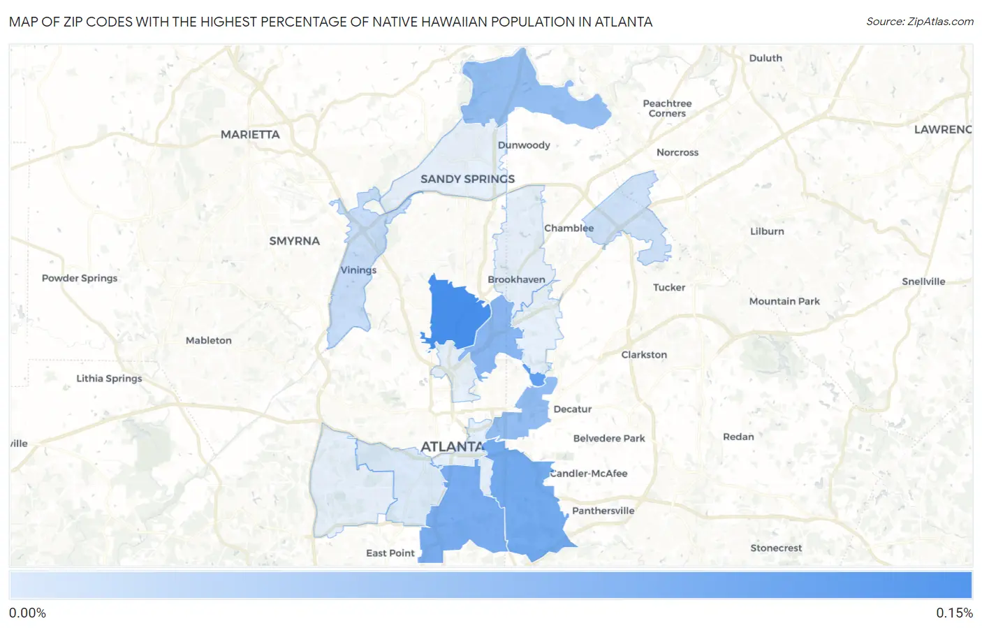 Zip Codes with the Highest Percentage of Native Hawaiian Population in Atlanta Map