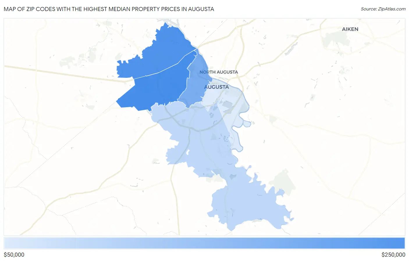 Zip Codes with the Highest Median Property Prices in Augusta Map