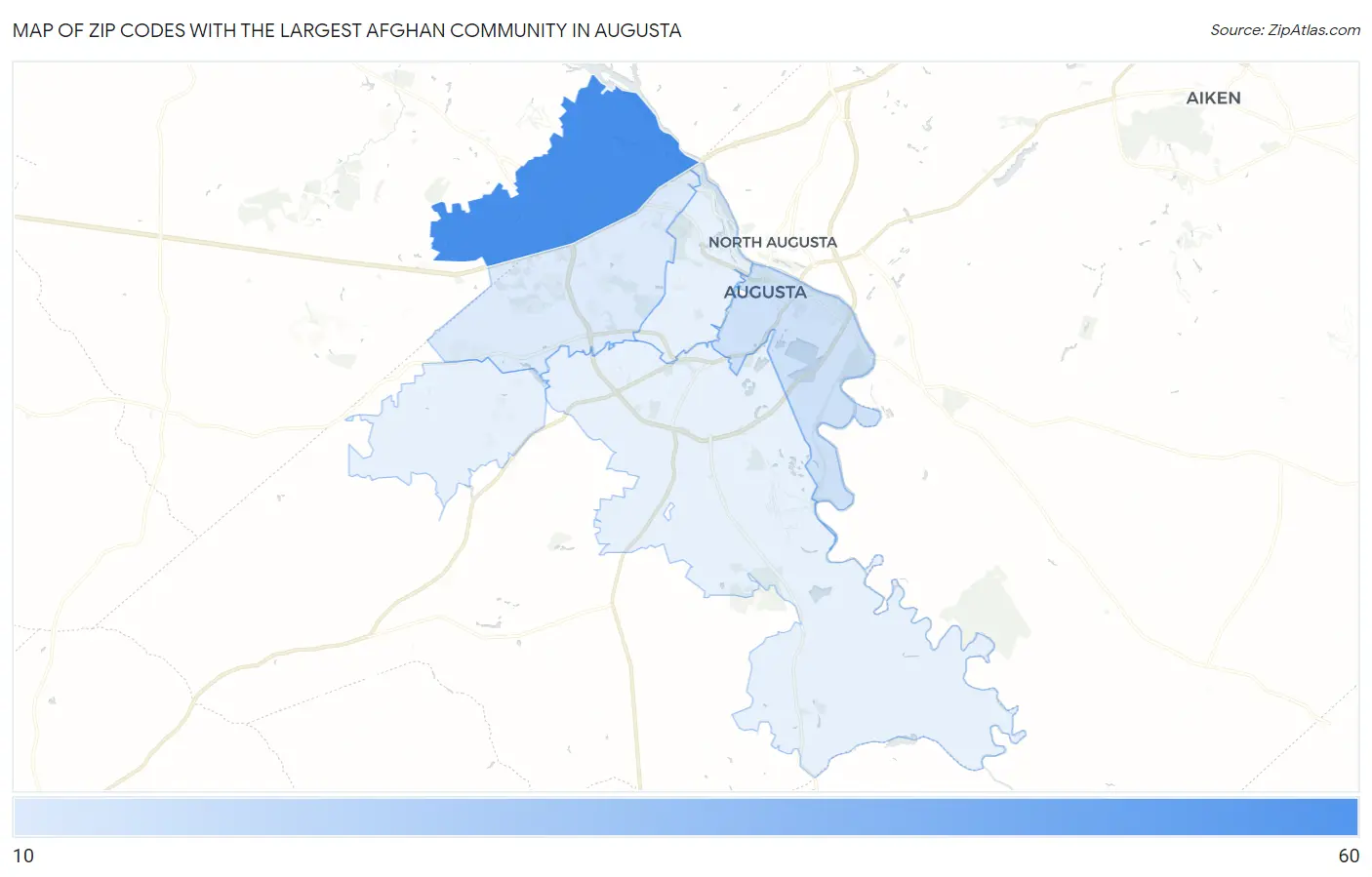 Zip Codes with the Largest Afghan Community in Augusta Map