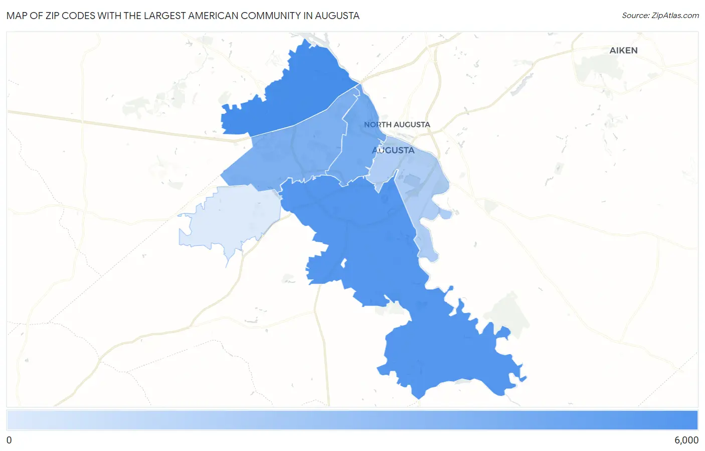 Zip Codes with the Largest American Community in Augusta Map