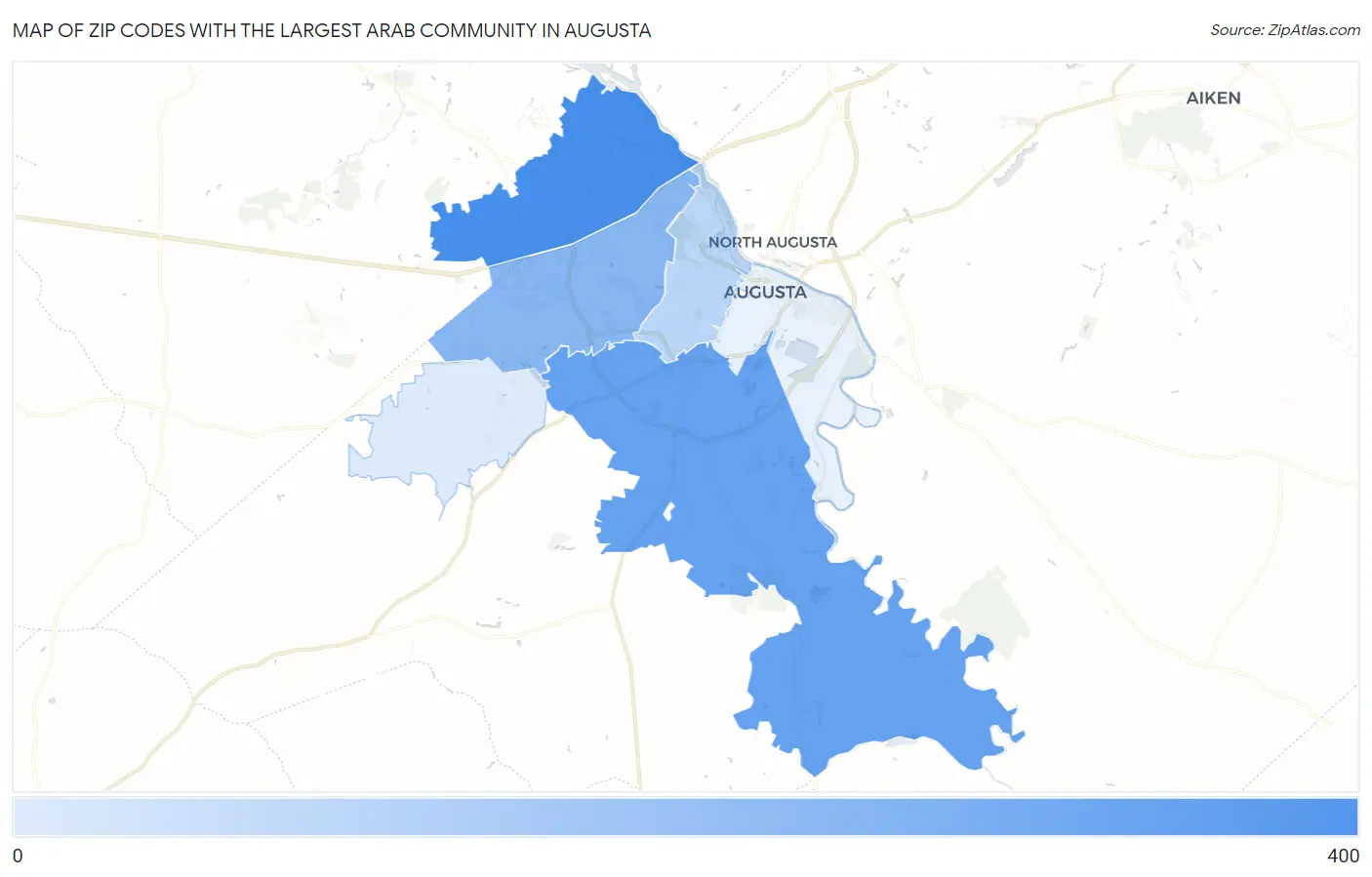 Zip Codes with the Largest Arab Community in Augusta Map