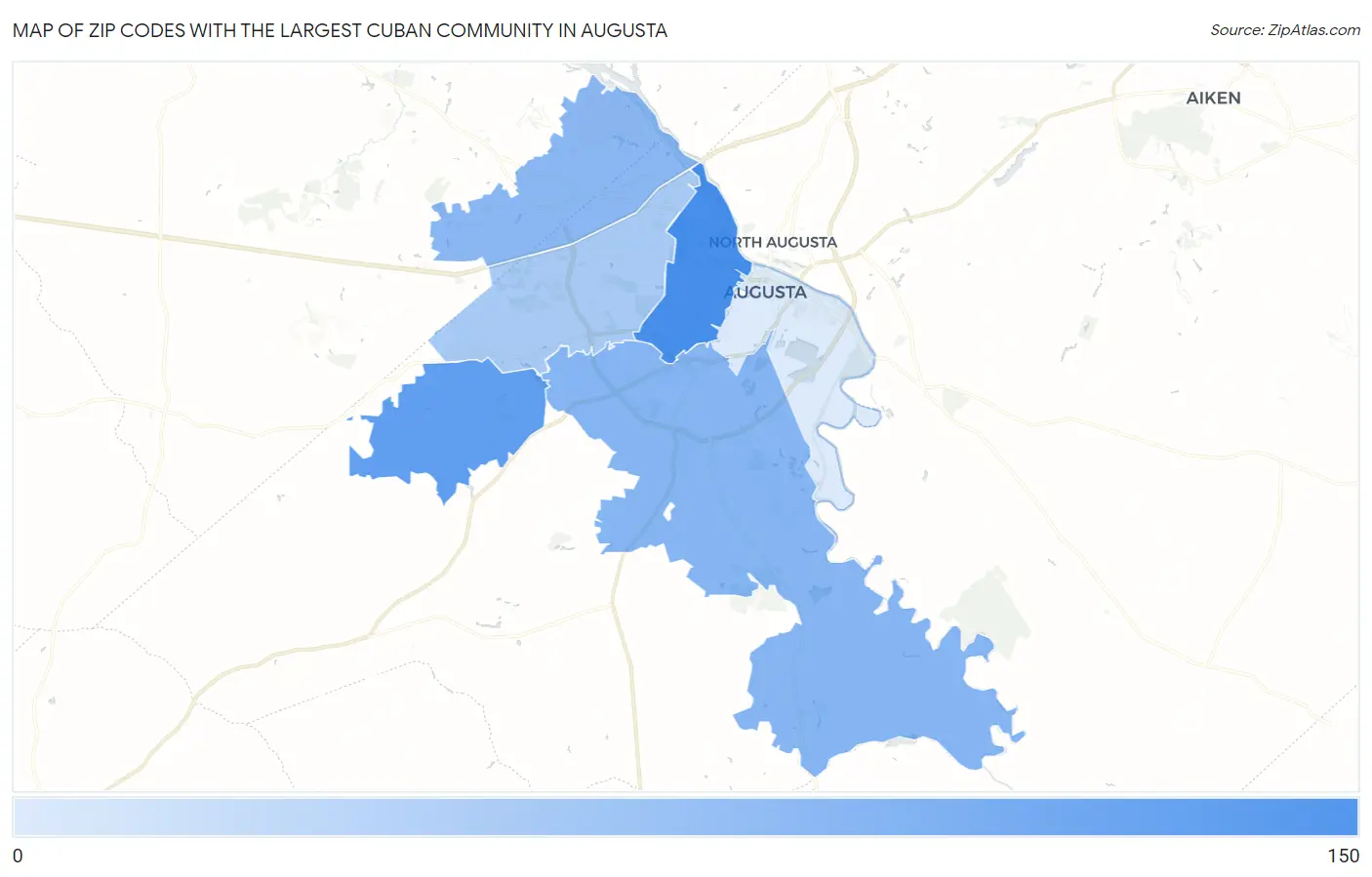 Zip Codes with the Largest Cuban Community in Augusta Map