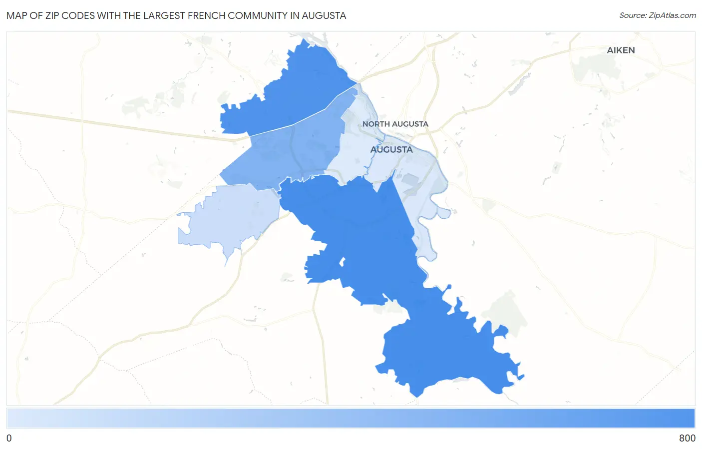 Zip Codes with the Largest French Community in Augusta Map