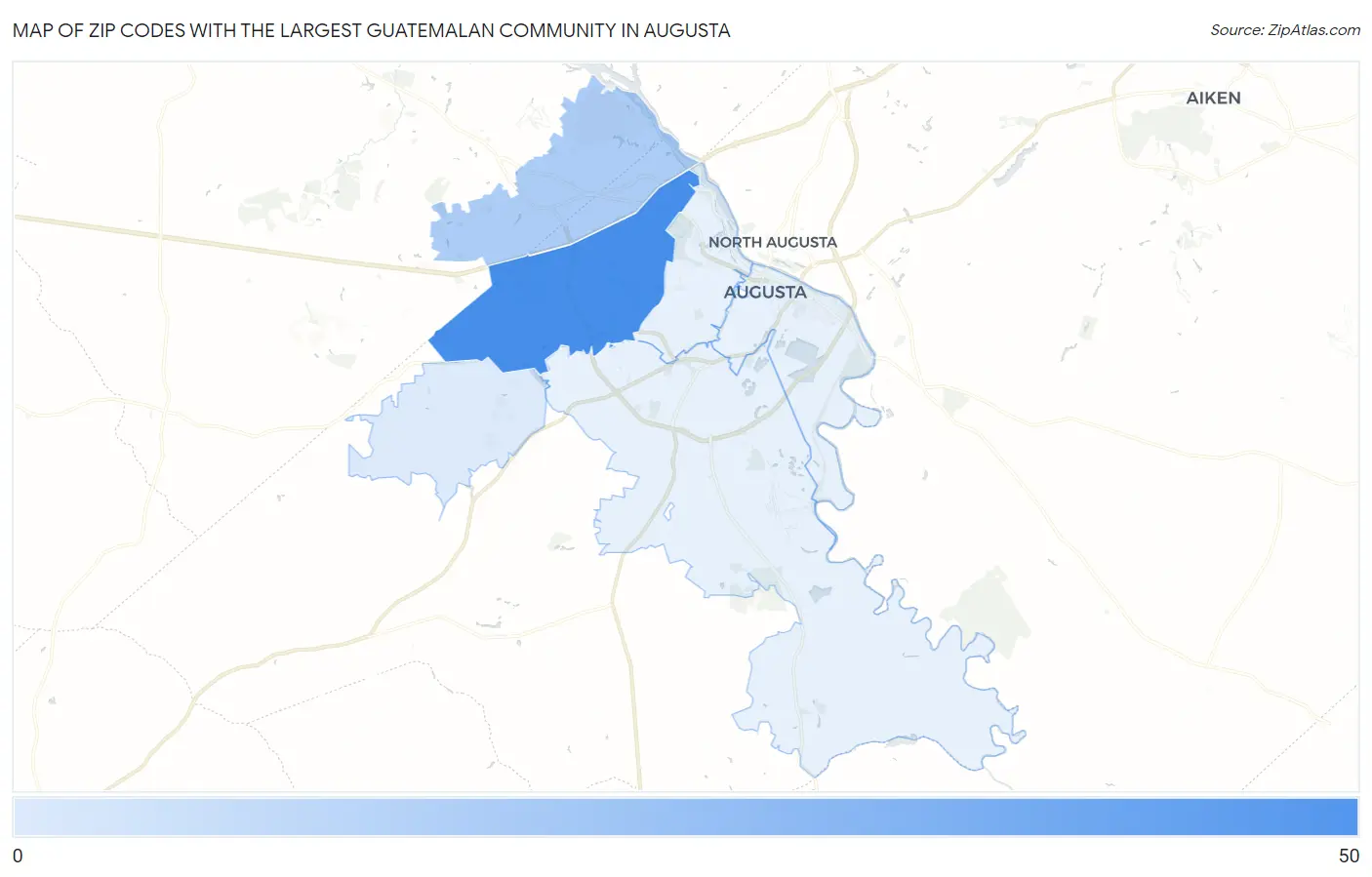Zip Codes with the Largest Guatemalan Community in Augusta Map