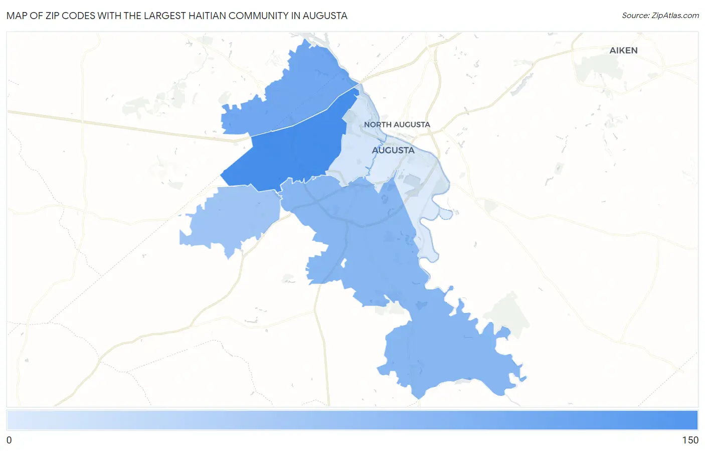 Zip Codes with the Largest Haitian Community in Augusta Map