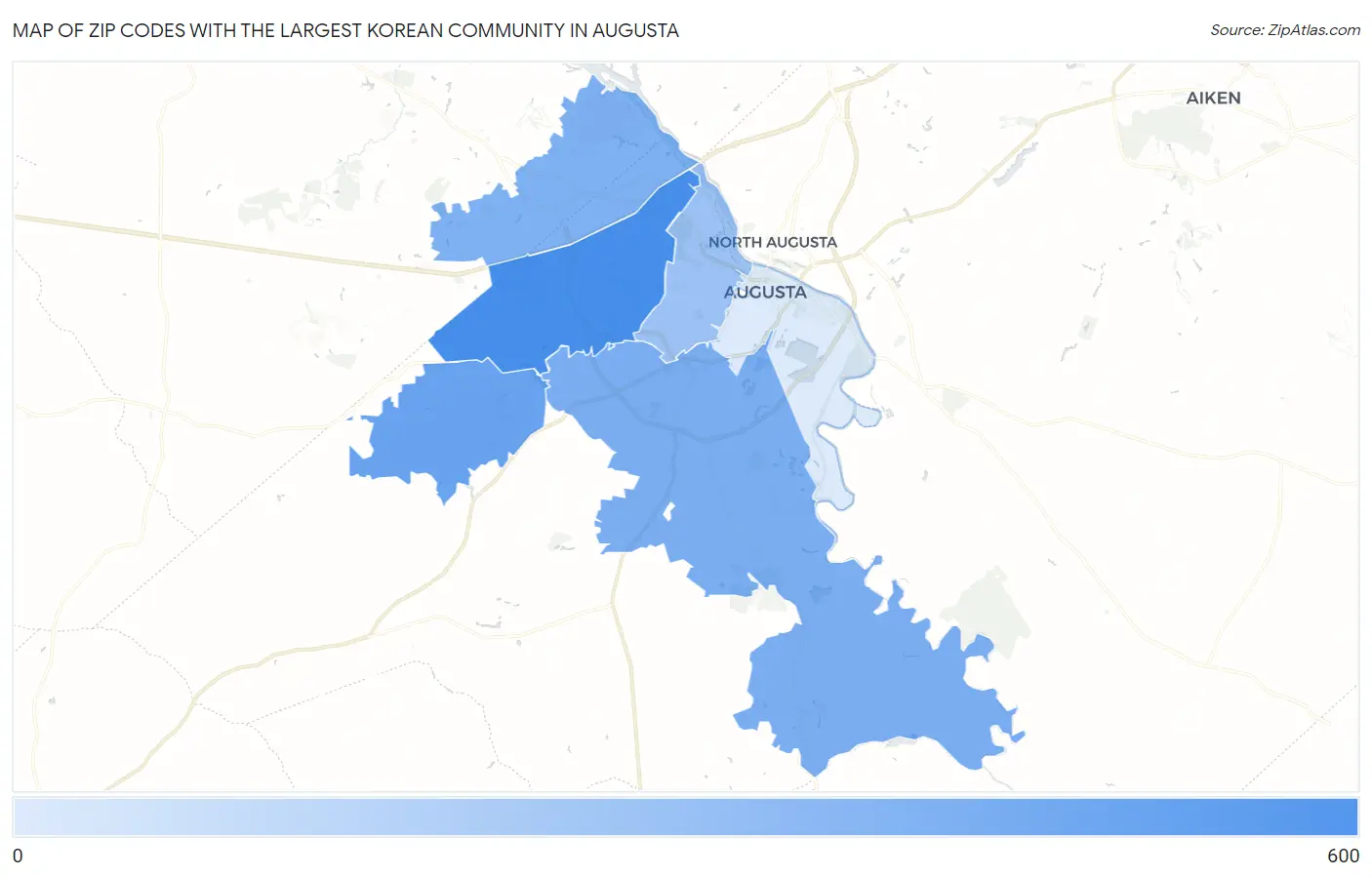 Zip Codes with the Largest Korean Community in Augusta Map