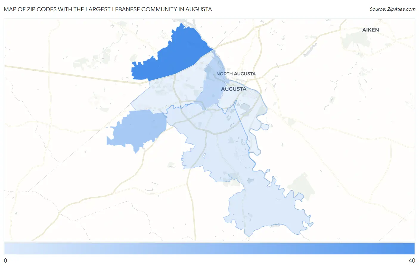 Zip Codes with the Largest Lebanese Community in Augusta Map