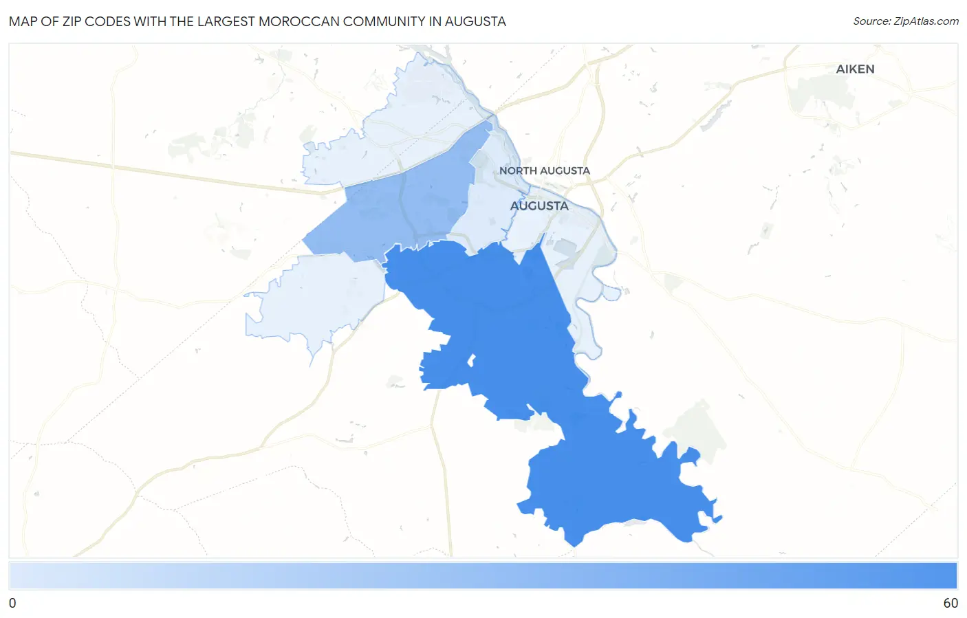 Zip Codes with the Largest Moroccan Community in Augusta Map