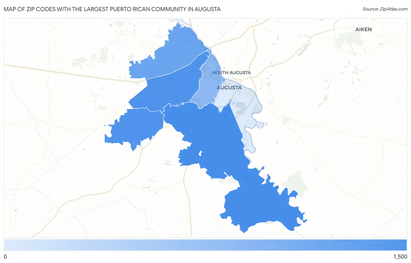 Zip Codes with the Largest Puerto Rican Community in Augusta Map