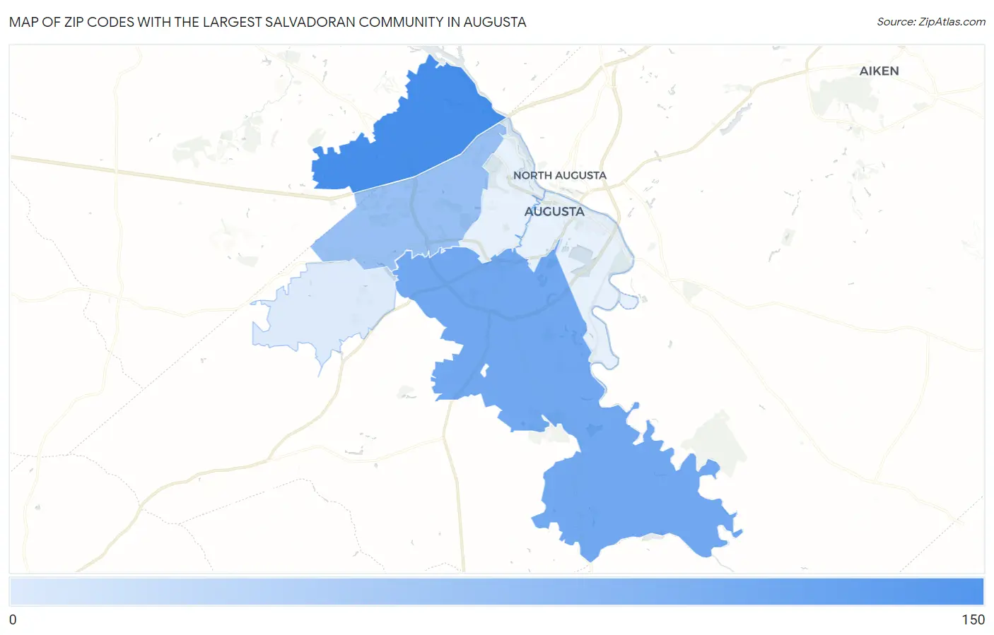 Zip Codes with the Largest Salvadoran Community in Augusta Map