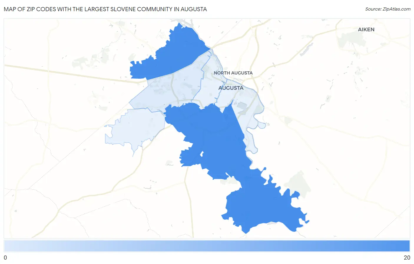 Zip Codes with the Largest Slovene Community in Augusta Map