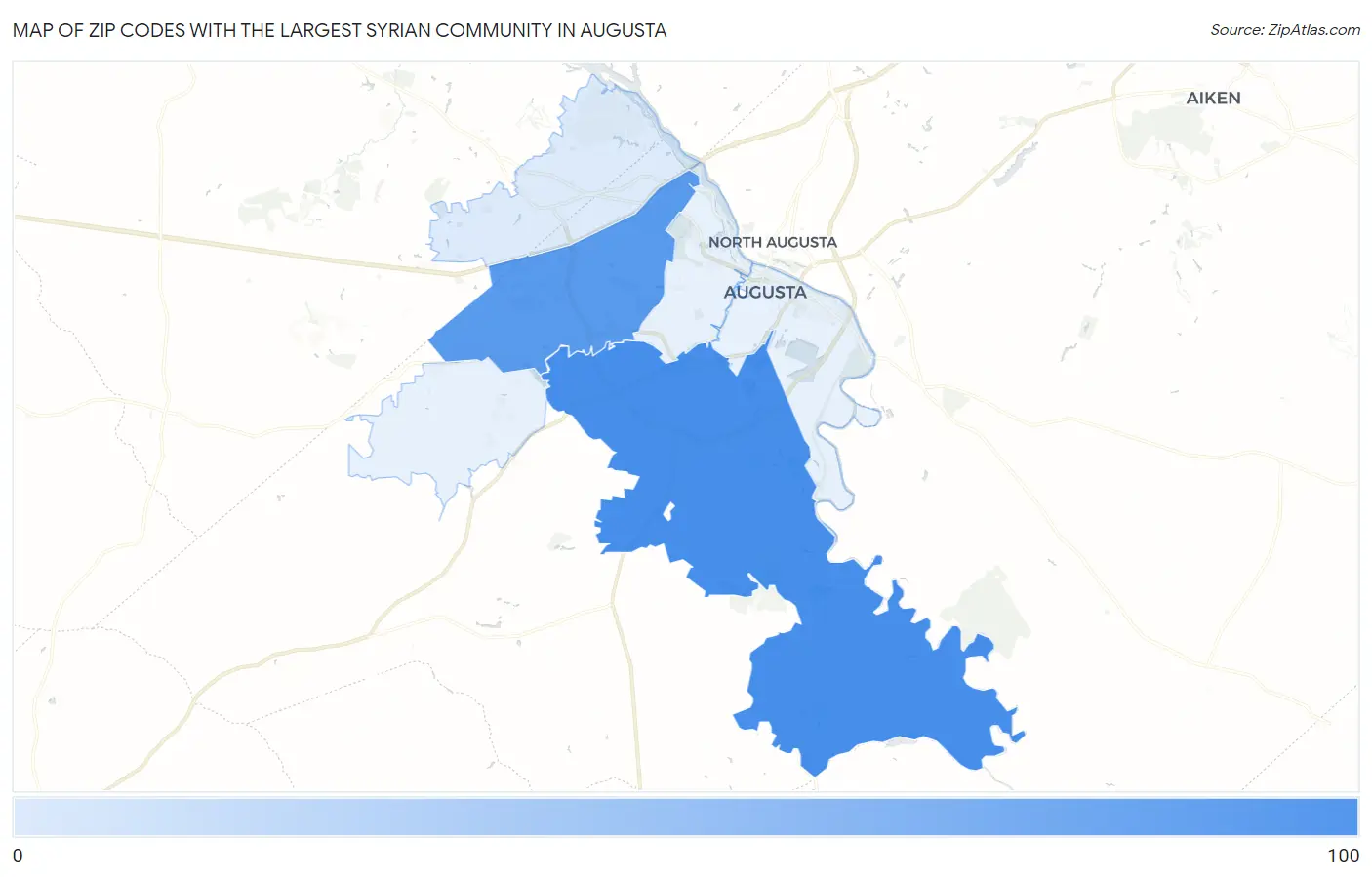 Zip Codes with the Largest Syrian Community in Augusta Map