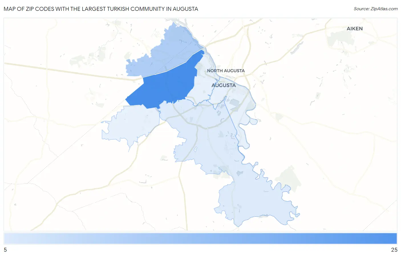 Zip Codes with the Largest Turkish Community in Augusta Map
